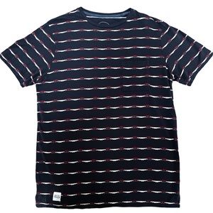 Native Youth Short Sleeve Shirt Navy White Red Stripe Size Large
